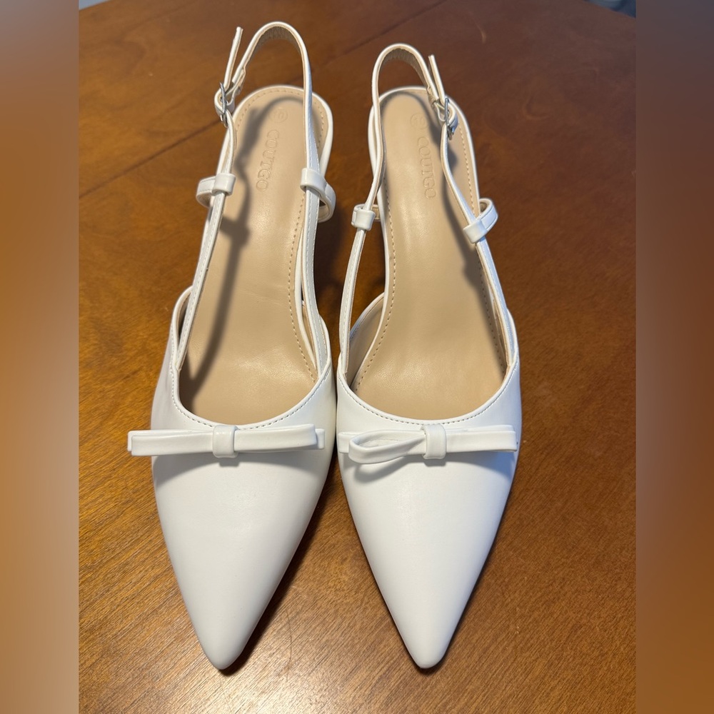 Coutgo Elegant White Slingback Heels